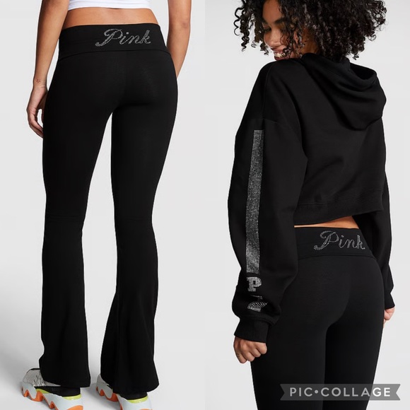 PINK Cotton Foldover Flare Leggings - Picture 1 of 1